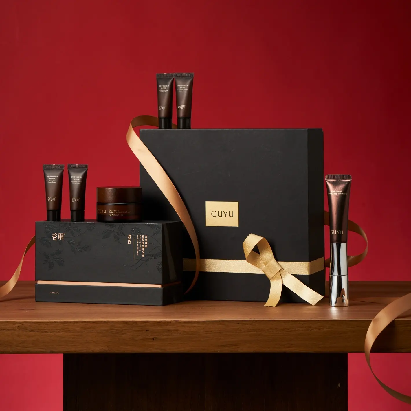 GUYU Ginseng Anti-Aging Skincare Gift Set - Moisturizier 30+28g, Essence Tubes 1.5mlx30, EMS Eye Cream 15g, Reduce Wrinkles, Tightening, Moisturizing, Collagen Boosting, Radiance, Peptide, Compound K, Brightening, Hydrating