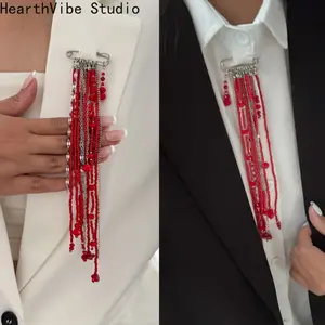 HearthVibe Studio Fashion Tassel Pants Ankle Chain for Women Foot Chains Jeans Jewelry Trouser Leg Decorative Clothing Accessories Red Beads