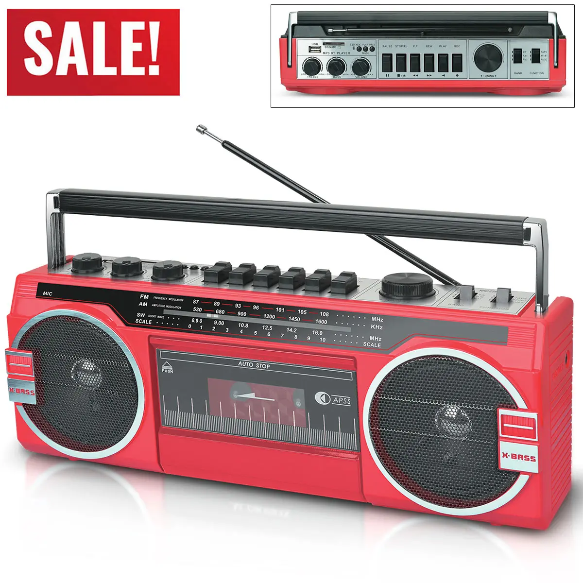 1980S Style Portable Boombox Radio Cassette Player Recorder AM/FM/SW Radio Bluetooth Speaker built-in microphone