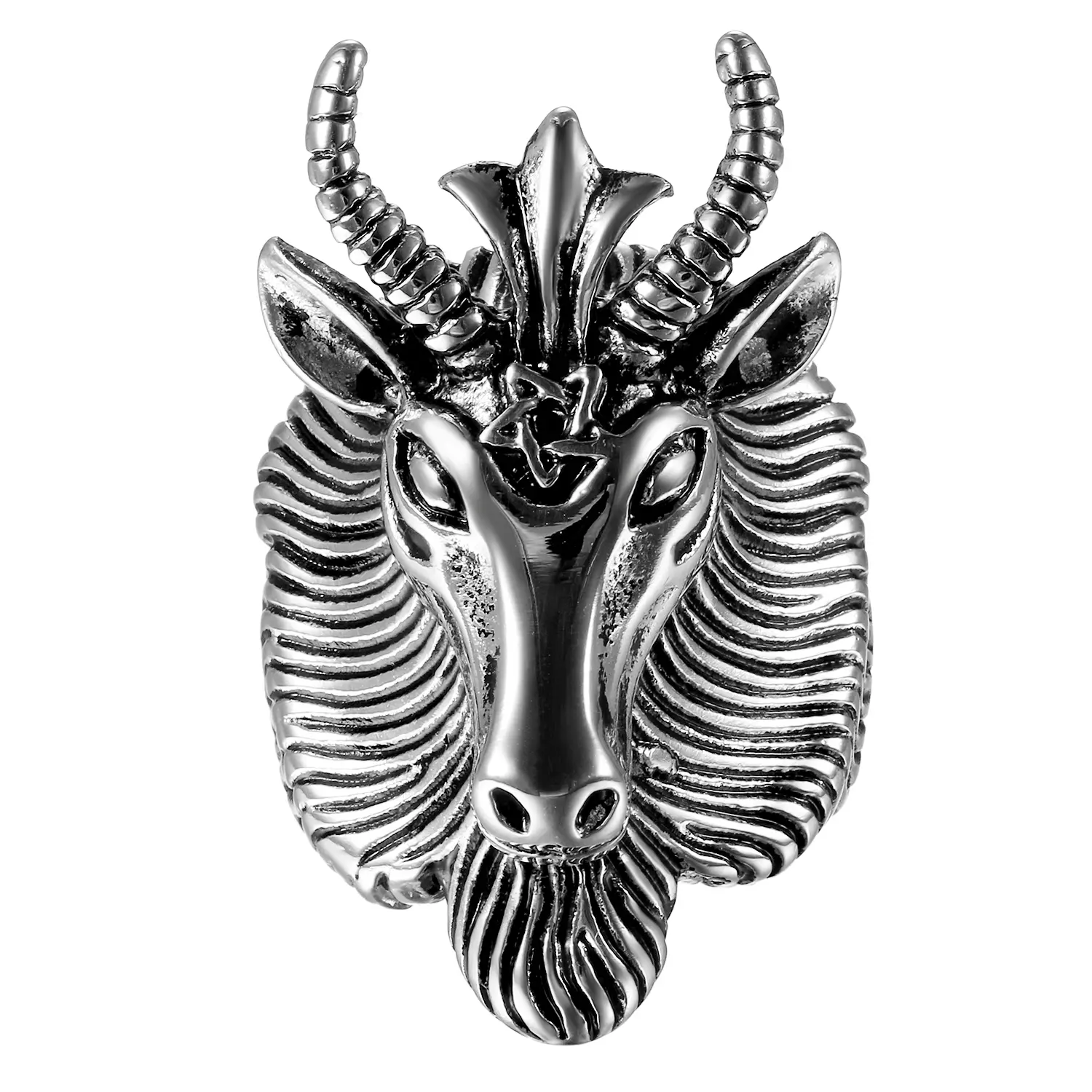 OIDEA Baphomet Ram Goat Head Pentagram Stainless Steel Men's Gothic Biker Statement Ring, Classic Band Rings, Death Metal Accessories, Death Metal Rings