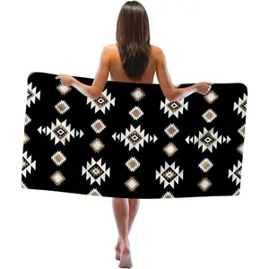 Western Aztec Beach Towel, Black Western Sand Beach Towels Gifts for Men Women Adults, Boho Southwestern Quick Dry Bath Pool Towels for Bathroom Swimming Pool, Aztec Bathroom Decor, 30x60 In