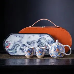 Silver-plated Kung Fu Tea Set with Teapot and Teacups Handcrafted Jianzhan Traditional Porcelain Elegant Gift for Tea Lovers
