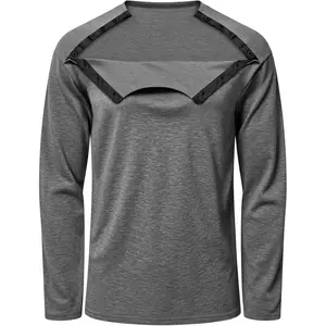 Chemo Port Shirts for Men Women Long Sleeve Post Shoulder Surgery Recovery Shirts Snap Off Chemotherapy Clothing Unisex
