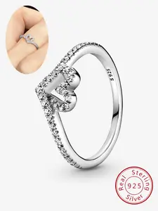 S925 Sterling Silver Heart Shaped Artificial Zircon Decor Ring, Elegant Ring, Fashion Accessories for Women & Girls, Trendy All-match & Exquisite Jewelry for Birthday Gift