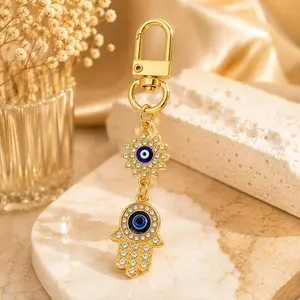Hamsa Hand Metal Keychain - Gold Tone