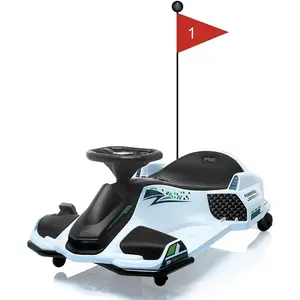 12V Ride On Go Kart,Kids Drifting Car with 45W Brushless Quiet Motor,5 Mph Electric Drifting Go-Kart,Battery-Powered Outdoor Ride-On Toy with 5 Wheels,Led Lights and Music for Teens(White)