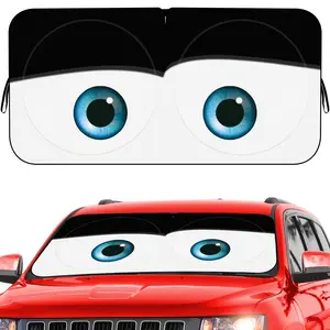 Car Windshield Sun Shade, Funny Eyes Sun Visor, Wear-Resistant Black Tape, Foldable 59‘’x27.5‘’/63''x31.5''