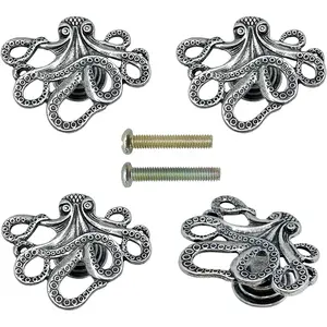 4 count Octopus Drawer Knobs Creative Shape Drawer Knobs Single Hole Pulls Handles for Cupboard Dresser Wardrobe Handles (Ancient tin Color)