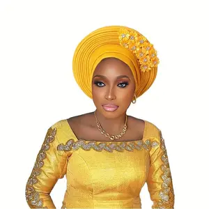 1 Piece African Style Traditional Headscarf, Muslim Ethnic Prayer Complex Jacquard Pleated Knitted Headscarf, with Floral Rhinestone Decoration, Suitable for Teenagers