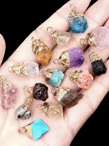 3/5pcs Natural Crystal Gold Plated Pendants, Geometric Beads for DIY Jewelry, Perfect for Easter and Ramadan Crafts