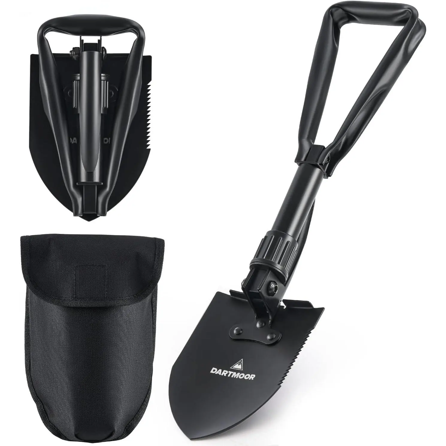 High Carbon Steel Mini Folding Shovel - Heat-Treated Head, 1.8 Lb Lightweight, Adjustable Angle, Easy Grip Handle, Folding Design, Practical Outdoor Survival Entrenching Tool for Hiking, Car Emergency