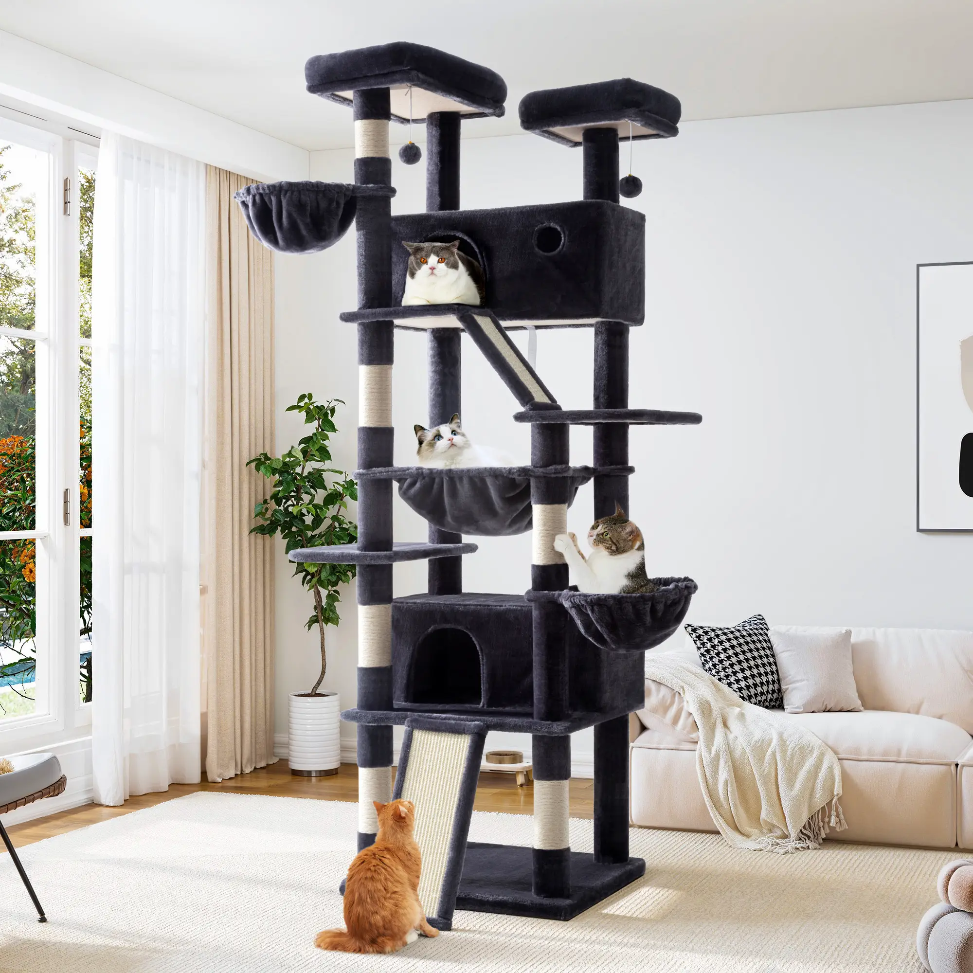 Allewie 82 Inches Tall Cat Tree/Multi-Level Large Cat Tree House and Towers for Large Cat/Cat Climbing Tree with Cat Condo and Hammock/Cat Tree Scratc