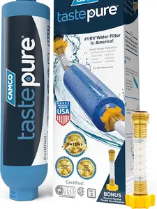 TastePURE RV Water Filter - New Advanced 6-Step Patent-Protected Filtration - Camping Essentials for Fresh Drinking Water - RV Inline Water Filter w/Flexible Hose Protector, Made in USA (40043)