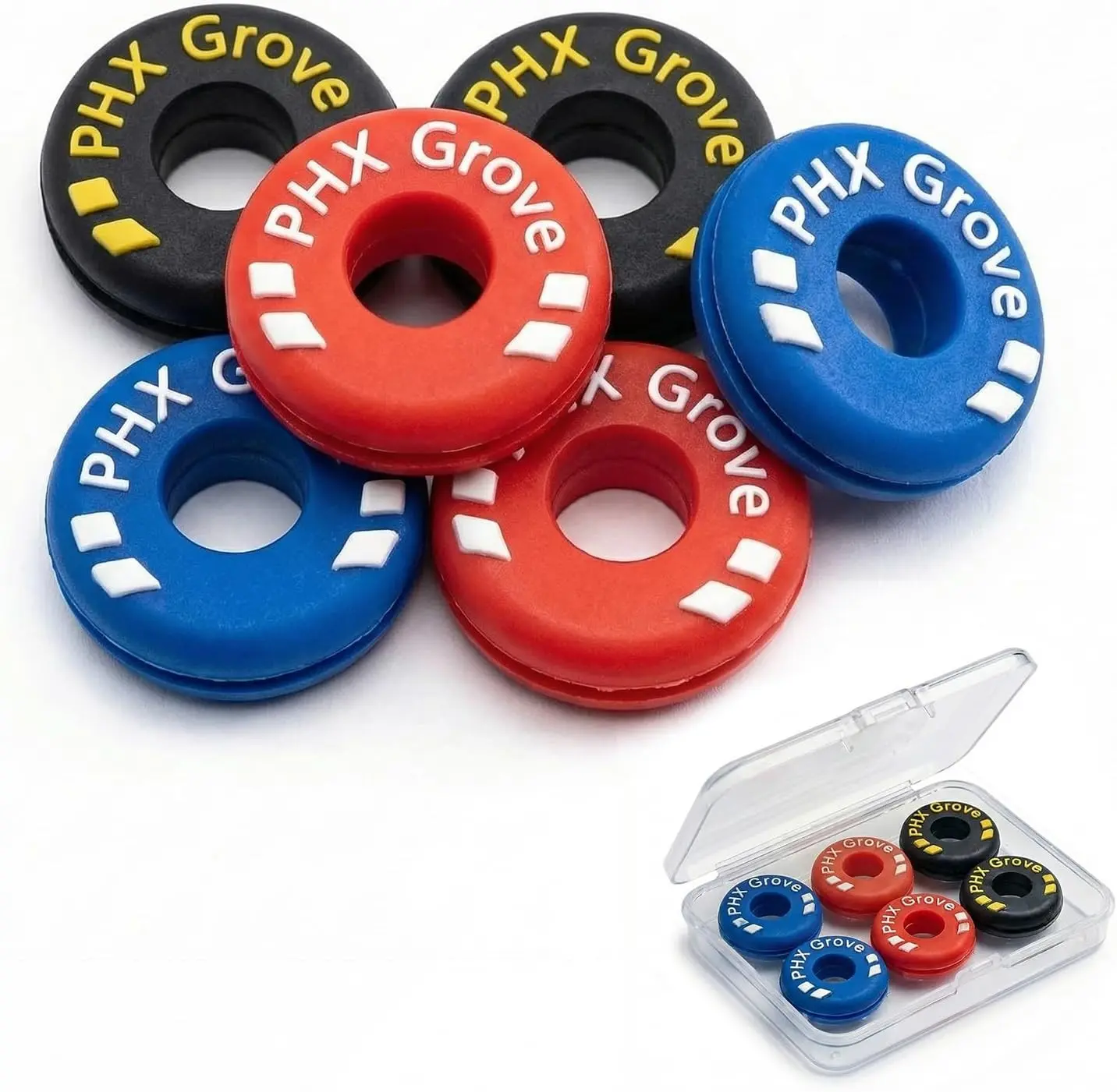 Tire-Shaped Tennis Racket Vibration Dampener Rubber Shock Absorber for Racket Strings Includes Storage Box