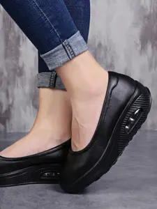 Women's Breathable Thick Sole Swing Shoes, Casual Leather Slip-On Sneakers for Spring & Fall, Comfortable Air Cushion Design
