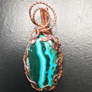 Malachite and Chrysicola Wire wrapped pendant