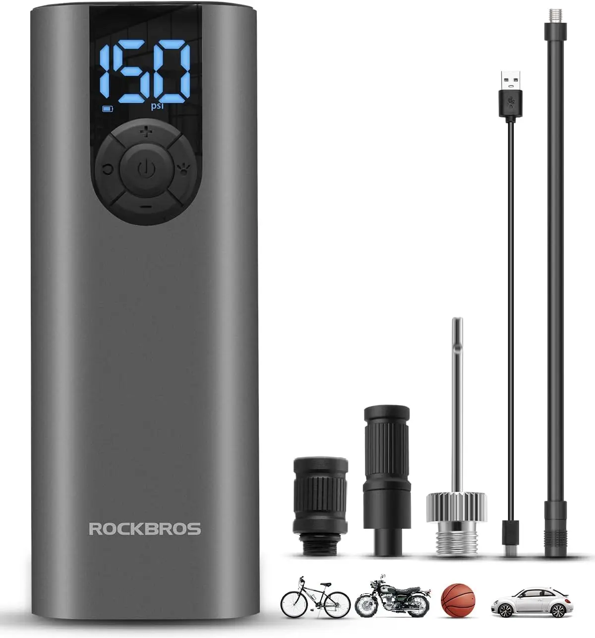 ROCKBROS Electric Bike Pump 150 Psi Inflator Portable Air Compressor 2*2600 mAh ROCKBROS Electric Bike Pump 150 Psi Inflator Portable Air Compressor 2*2600 mAh