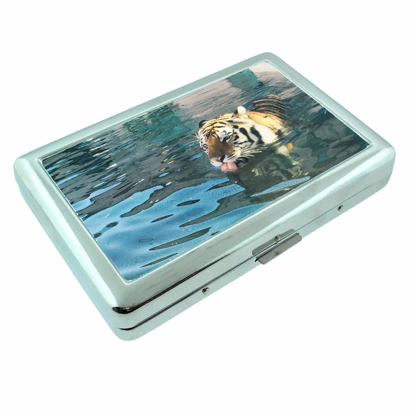 Tiger Drinking Water Metal Case Wallet