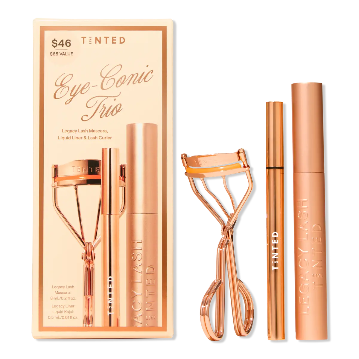 Live Tinted Eyeconic Trio Legacy Lash Mascara, Liquid Liner, And Lash Curler