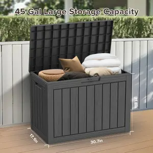 45/ 35 Gallon Resin Deck Box | Lockable Outdoor Storage Box for Patio Furniture, Pool Toys, Garden Tools, Pet Toys, and Supplies | Waterproof Outdoor Storage Box, Chest, Cabinet, Shelf, Box, Cabinet, Rack for Outdoor Storage