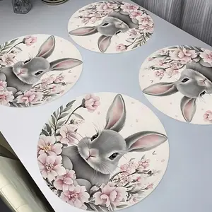 4pcs Easter Bunny Placemats, Polyester, Hand &, Non-Slip, 15x15 Inches, Party Decor, Durable, Easy Clean