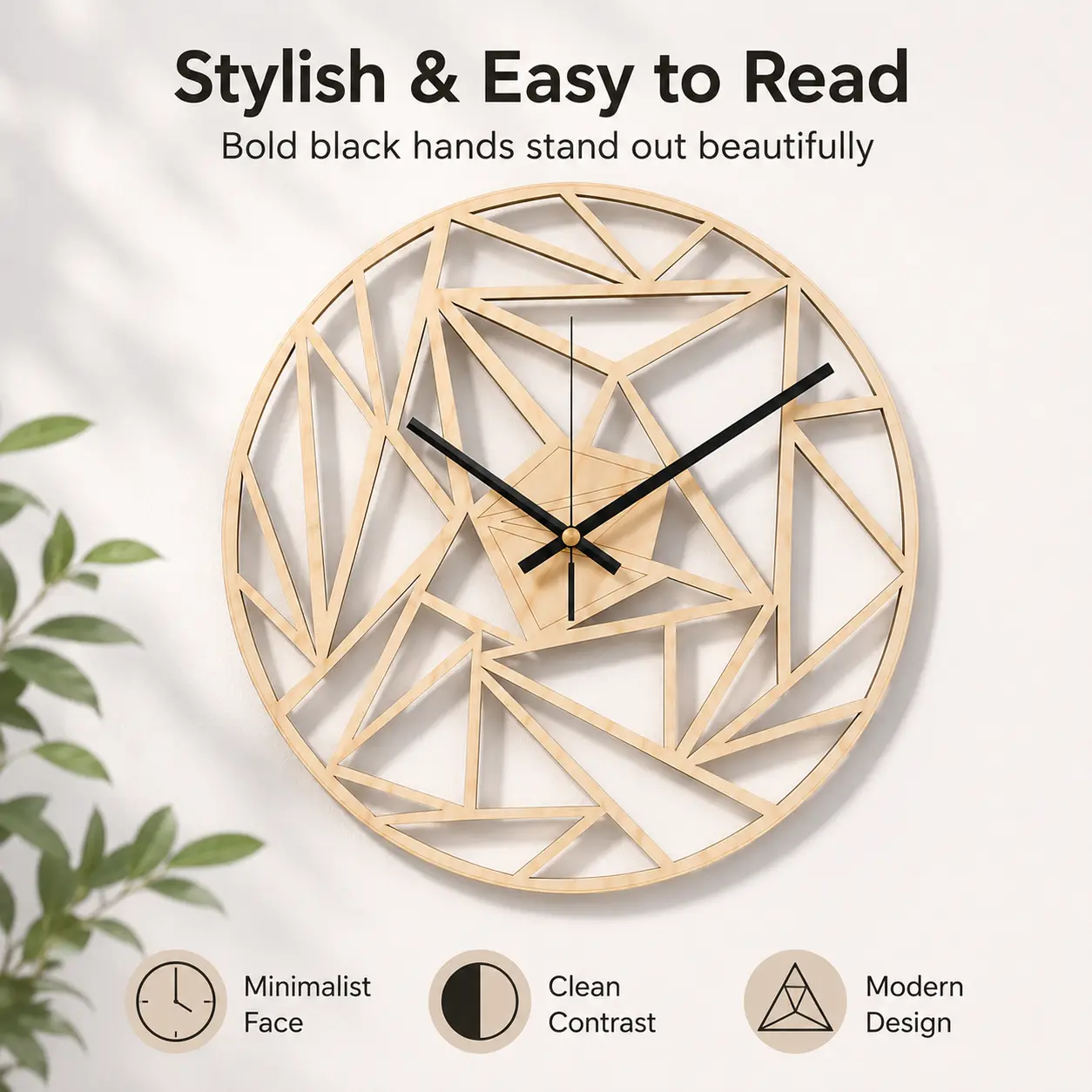 Handmade 1-Piece Bamboo Wooden Geometric Pattern Wall Clock, Home Decor Accent, One-Piece
