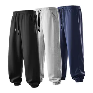 Knitted sports pants for men in spring, autumn, and summer, thin, trendy, branded, ankle tied, drawstring casual pants for men and women