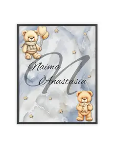 Cute Teddy Bear Fine Art Posters, Nursery Wall Art, Personalized Baby Room Decor, Kids Bedroom Decoration, Gift for New Parents