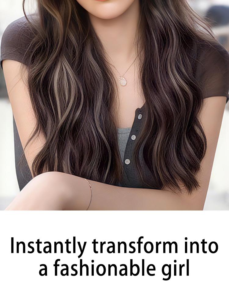 Lotfon Women's non-adhesive synthetic wig, Brown with white highlights big wave style, adjustable head circumference, comfortable fit, easy to wear, lightweight and breathable, instantly changes your style, suitable for daily wear and cosplay.