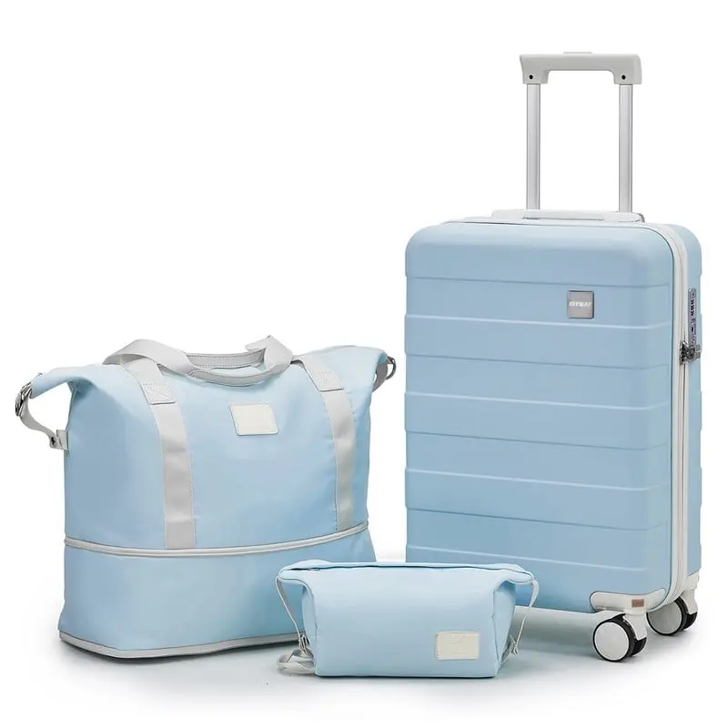 Joyway 3-Piece Luggage Set 20-Inch Carry-On Suitcase with Spinner Wheels TSA Lock Travel Duffel Bag and Toiletry Bag Hardside Lightweight Luggage Blue
