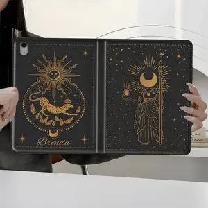 Celestial Goddess iPad Case, Personalized Sun Moon Leopard Folio Cover with Pen Slot, Full Protective Tablet Case for Office School, Fits iPad 7.9/8.3/10.2/10.5/10.9/11/12.9 13 inch,Great Gift for Mystical Lovers
