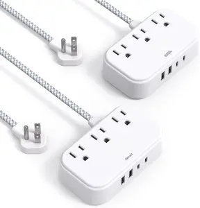 2 Pack Cruise Essentials, 5 Ft Flat Extension Cord, 3 Outlets 4 USB Ports(2 USB C) Flat Plug Power Strip, USB  Station with Non Surge Protector for Cruise Ship, Travel, Dorm Room Essentials