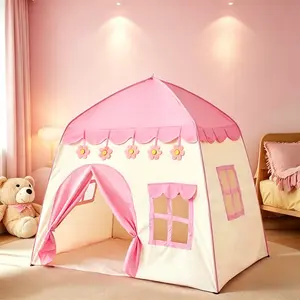 Kids' Fun Play Tent | Pink Princess Castle w/ Pink Flower Design | Unisex Role-Play Fun | Holiday Gift & Party Decor | No Accessories or Lights
