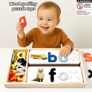 Word Spelling Building Blocks Set, Wooden Alphabet Puzzle Matching Game, Wooden Puzzles, Early Education Vocabulary Learning Toy, Perfect Birthday Gift