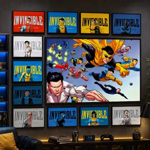 Invincible War Themed Canvas Poster Mark's Universe Variant Art Wall Decor Comic Style Gift for Teens Living Room Bedroom Dorm Solid Wood Textured Frame Waterproof Moisture-Proof Design, Superhero Comic Canvas Wall Art for Gaming Room Office Man Cave