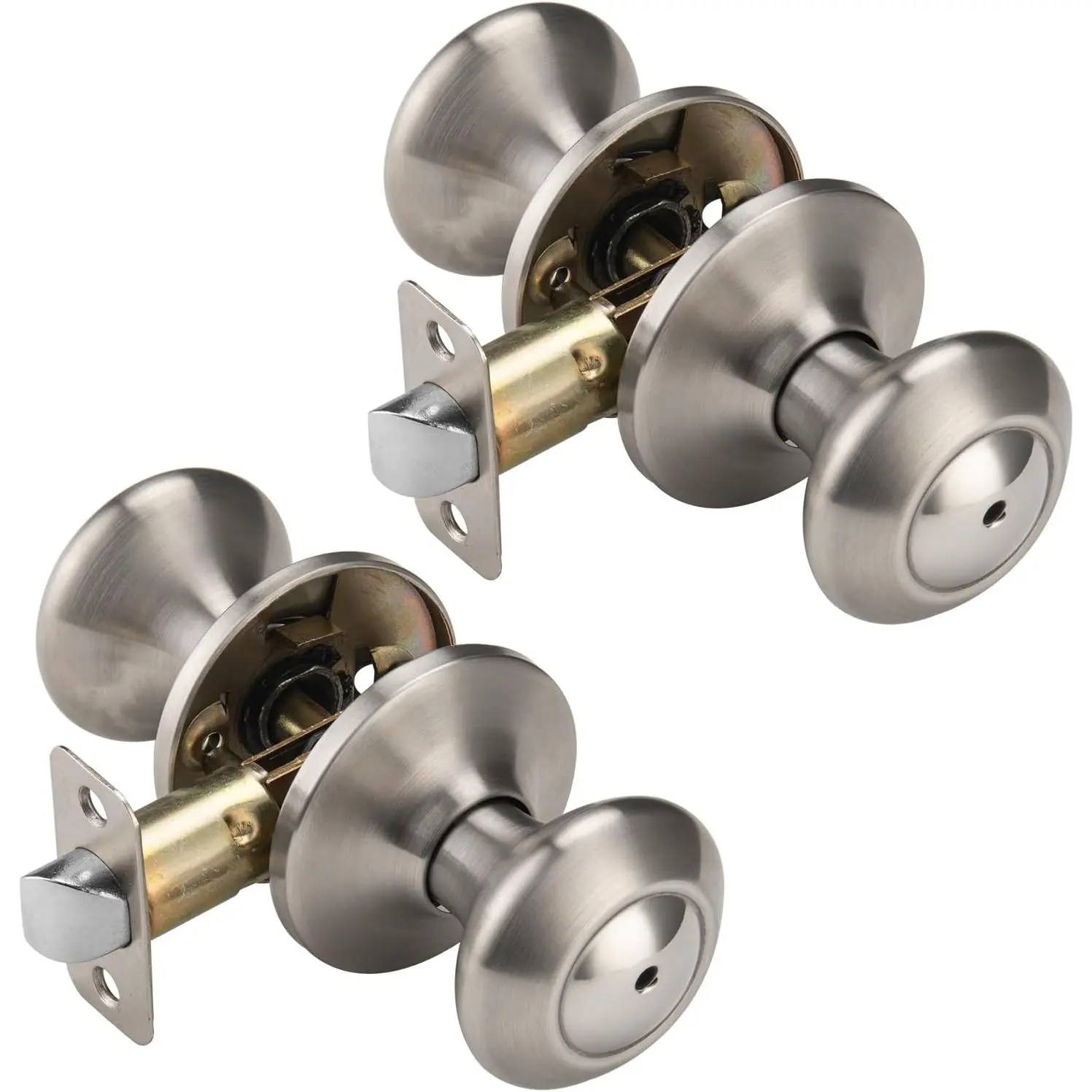 2 Pack Door Knobs Interior, Bathroom Door Knob for  & Bedroom, Brushed Nickel  Door Knob with Lock