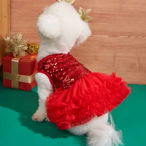 Pet Dog Dress Sleeveless Sequined Detailing Tutu Princess Dress, Valentine's Day Christmas Pet Dress for Cat Dog Holiday Party Dance Costume