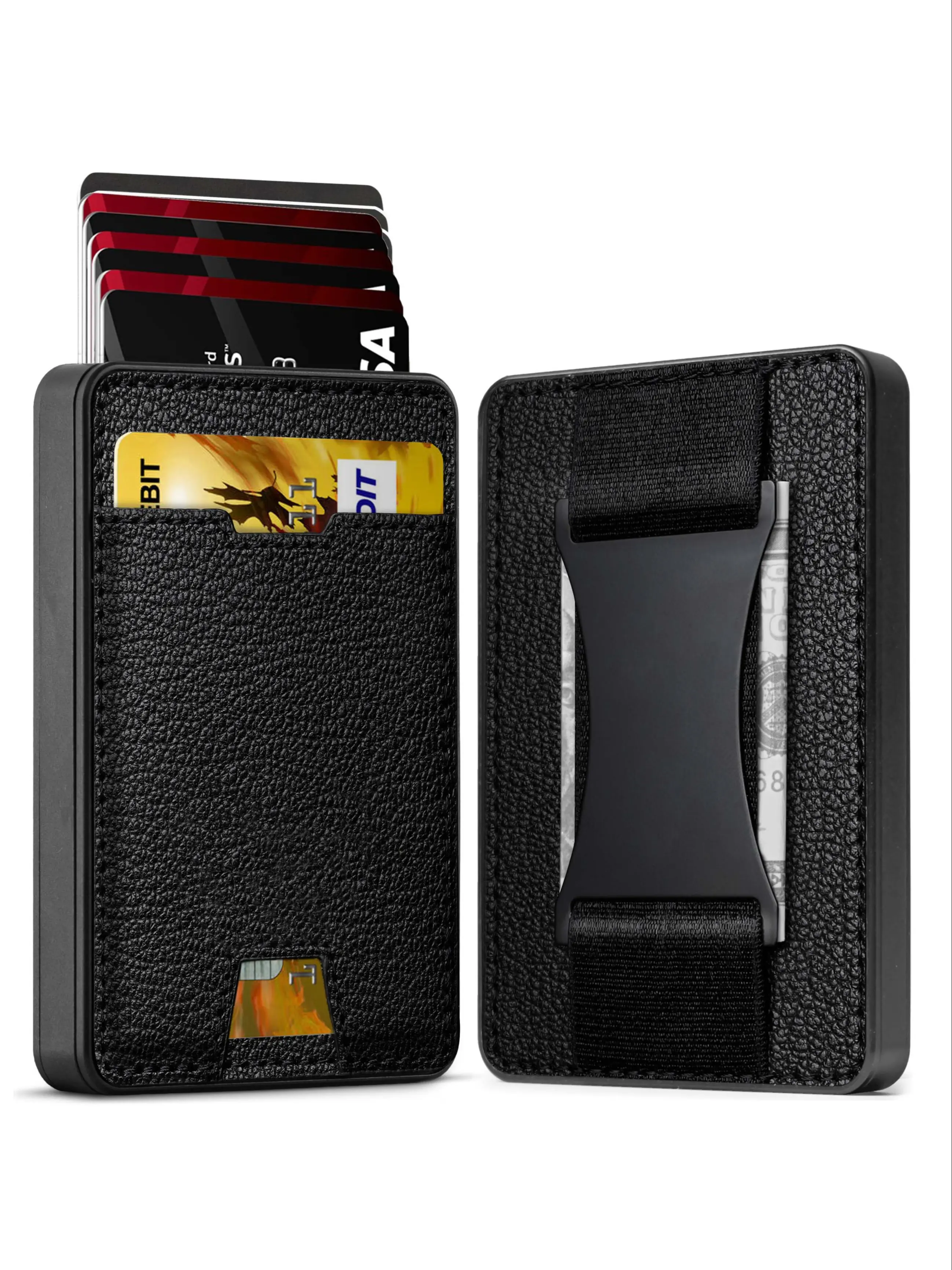 Men's Rotary and Automatic Push Out Credit Card Holder Rfid Blocking Slim Wallets Textured Wallet PU Leather Vintage Aluminum Rfid Card Holders Leather Wallet, Wallet for Men Credit Card Holder With Attached Clip Gifts for Men Cardholder Rfid card slots