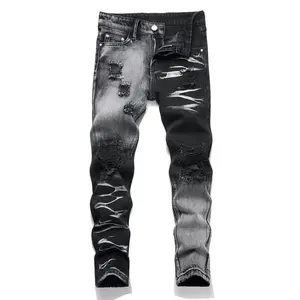 2024 Boys' Ripped Skinny Jeans - Trendy Distressed Denim Pants with Holes, Cool Streetwear Style for Kids