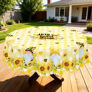 BLIOWL Enchanting Sunflower And Dwarf Printed Tablecloth With Vibrant Yellow And White Checkered Pattern Design,Easy To Care For Materials,Suitable For Farmhouse Decoration,Spring And Summer Dining,Indoor And Outdoor Use,Kitchen Table Arrangement