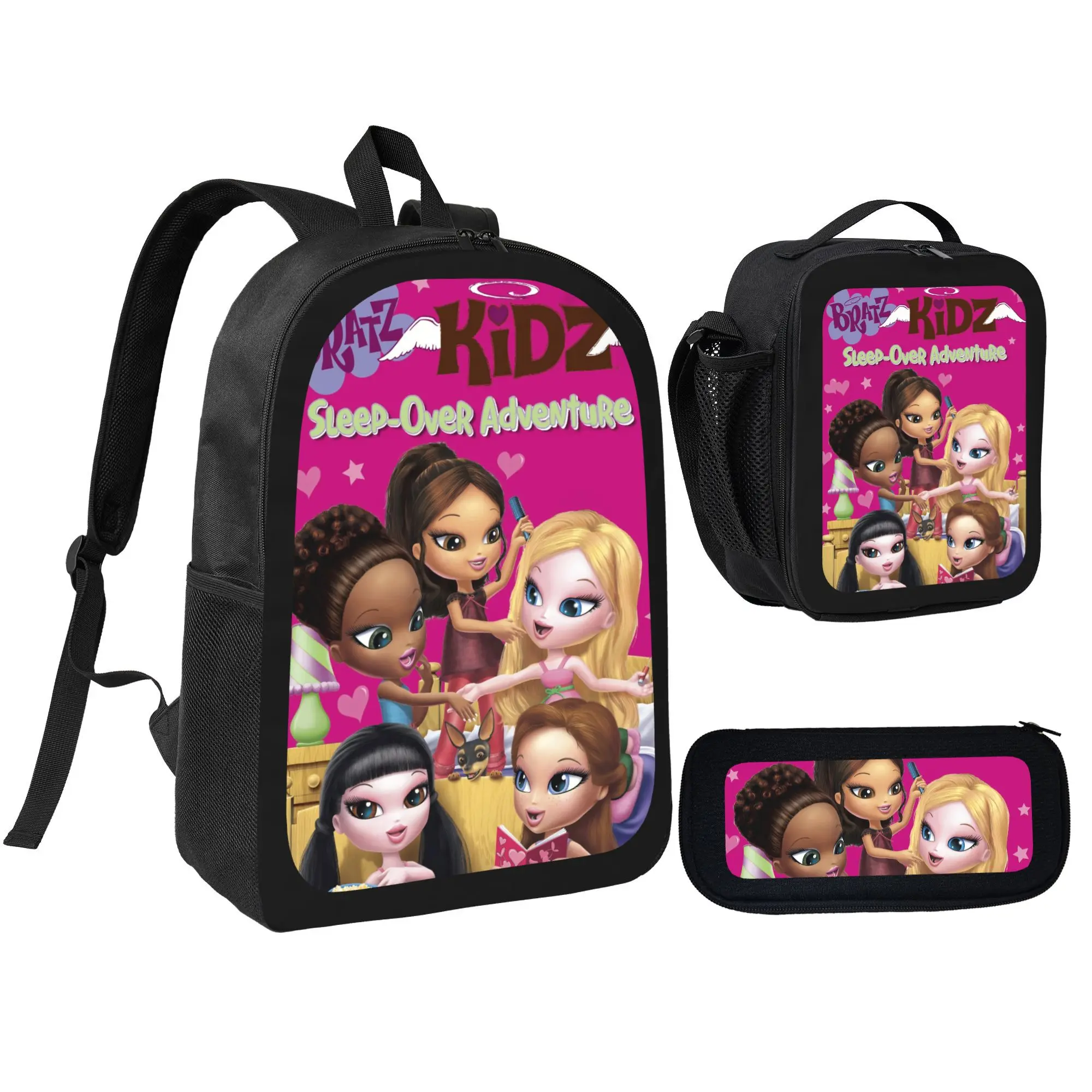 Bratz Fan Gift Set - 3-Piece Backpack, Lunch Box & Pencil Pouch, Durable Polyester, Perfect for Girls Aged 6-14, Featuring Iconic Bratz Doll Characters
