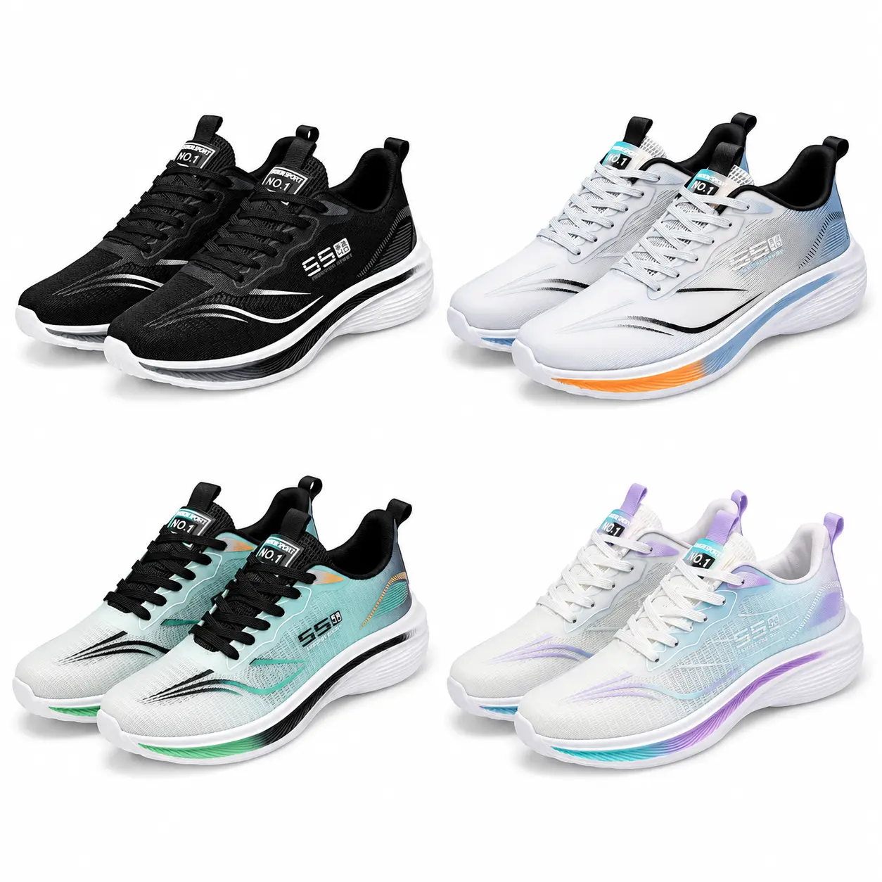 Men's Unisex Gradient Knit Casual Trainers - Lightweight, Breathable, Cushioned Laces PVC Sole Fitness Running Shoes for Gym, Outdoor Activities