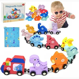 P-MTS043   Toddler Boy Toys Age 1-3, Dinosaur Toy Wooden Magnetic Train Set with Playmat/Storage Bag for Baby Boy Birthday, Montessori Educational Toys for 1 2 3 Years Old Boys & Girls