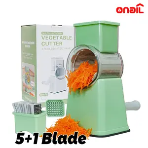 ONAIL Rotary Cheese Grater with Handle, 5+1 Six Well-Designed Blades, Strong Suctuon Cup Base, Kitchen Springtok Utensils Springtok