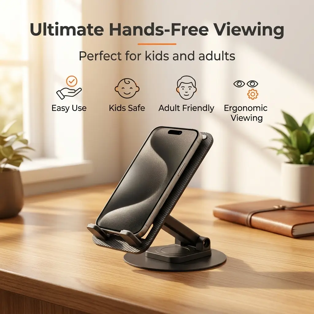 Universal Foldable Phone Stand for Desk – Adjustable Cell Phone Holder Compatible with iPhone, Samsung, All Smartphones
