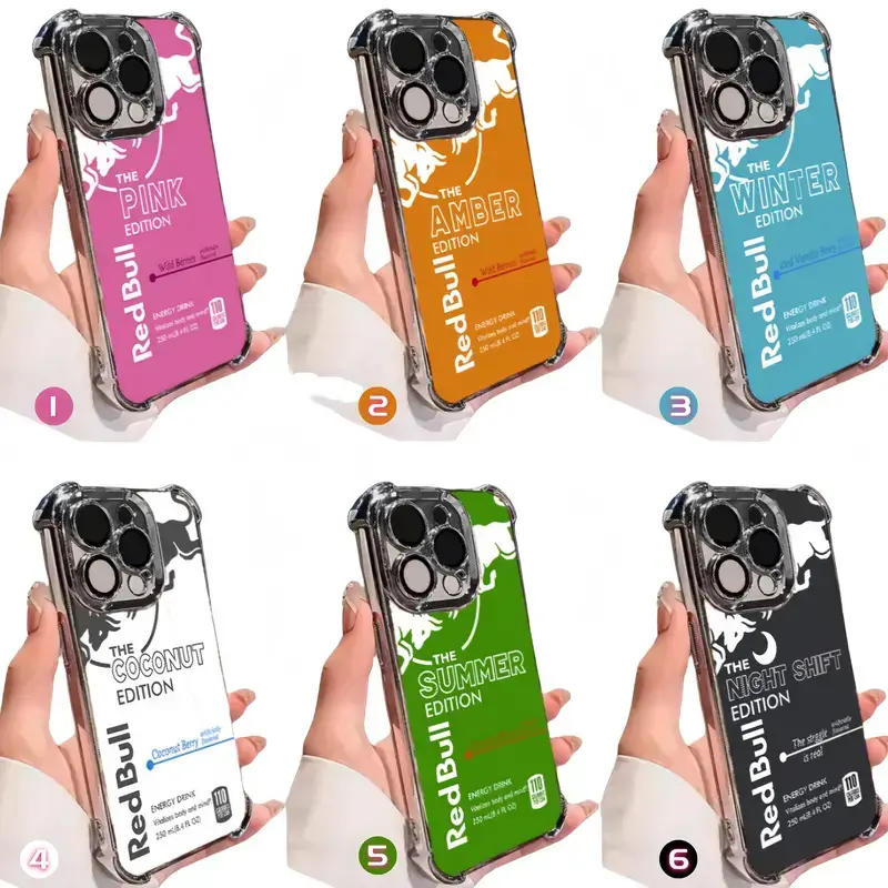 Energy Drink Phone Case – Red Bull Inspired Colorful Aesthetic Design | Clear Silicone Shockproof Protective Cover for iPhone 11–17 | Cool Gift for Fans & Trend Lovers