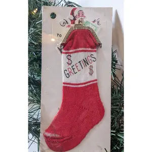 Vintage Money Gift Christmas Knit Stocking