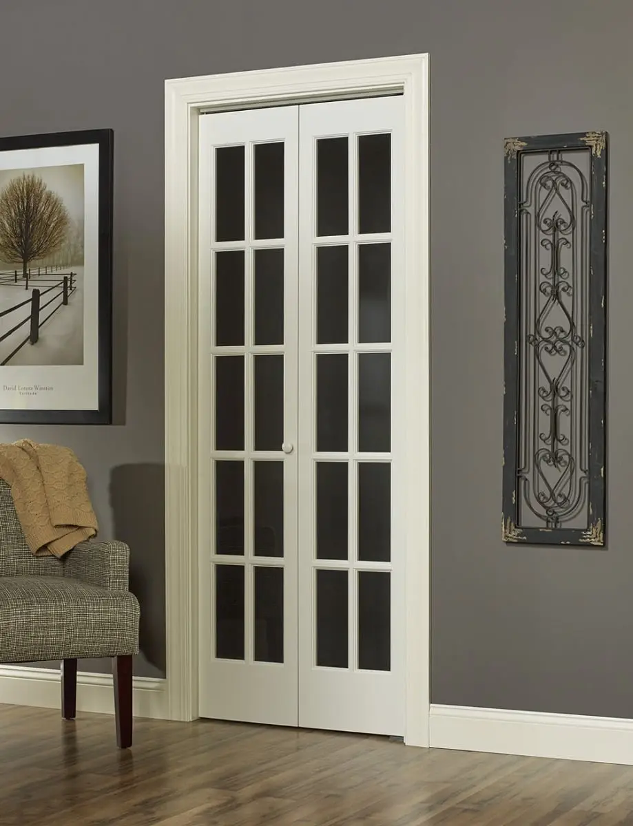 212 MAIN Traditional 10-Lite Divided Bifold Door - American Unfinished Pine, 32x80 in, Model 852728, Ideal for Entryway, Paint/Varnish/Stain Ready, with Tempered Glass Panels