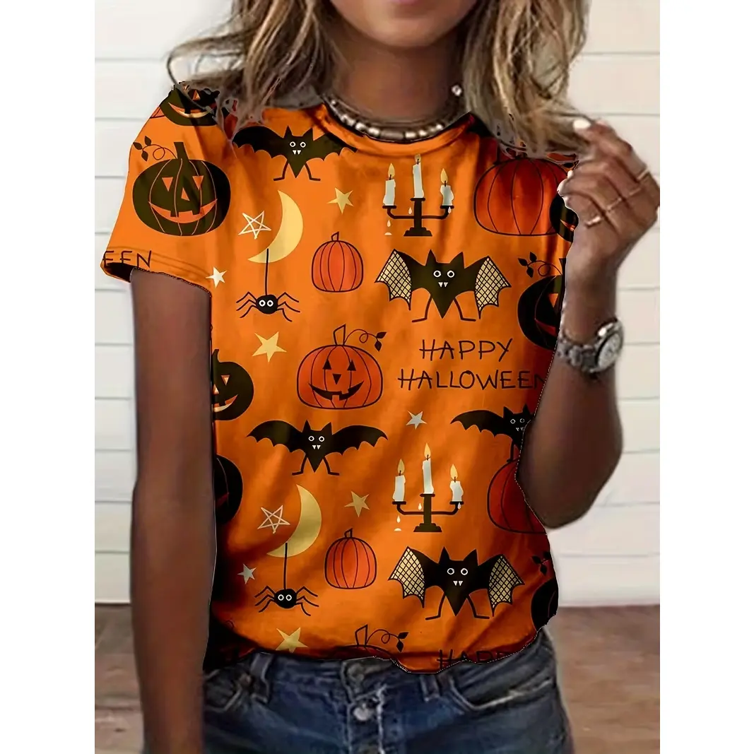 Halloween 3D Unisex Shirt, All Over Print Shirt for Men Women, Spooky Season Tee, Pumpkin Spider Bat Fall Vibes Clothes, 3D Shirt Holiday Gift Halloween Costume Clothing