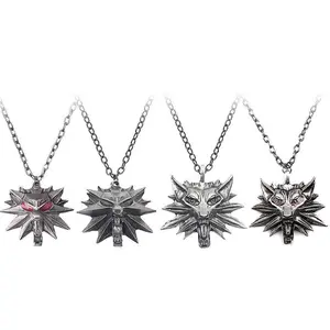 Game Witcher 3：Wild Hunt Necklace Geralt Punk Wolf Head Metal Pendant Necklace Cosplay Props For Unisex Jewelry Charm